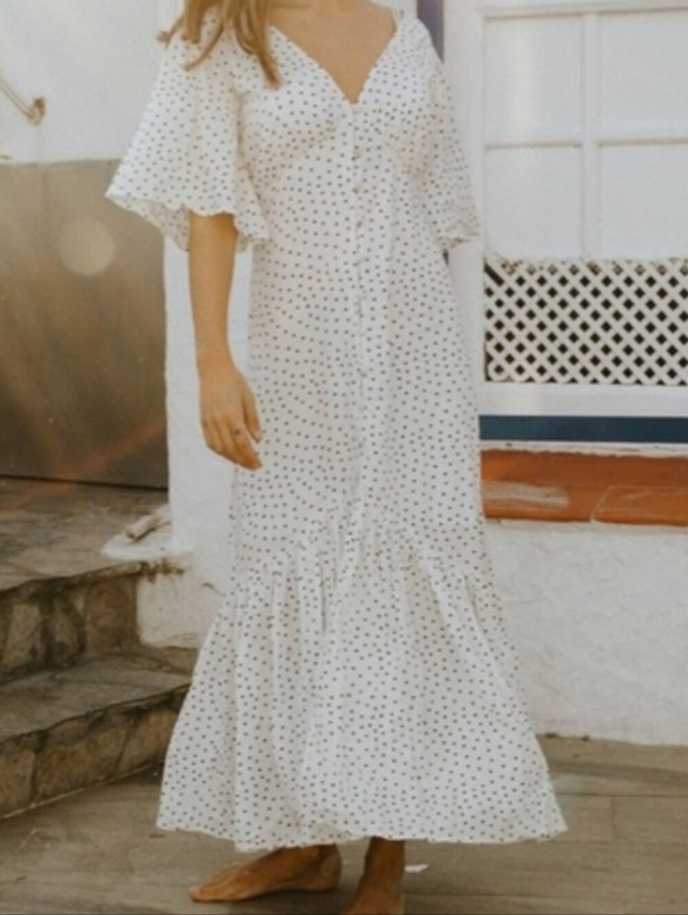 NWT Billabong "Kiss The Rain" White Midi Mermaid Polka Dot Dress